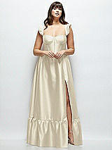 Alt View 1 Thumbnail - Champagne Satin Corset Maxi Dress with Ruffle Straps & Skirt