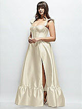 Alt View 2 Thumbnail - Champagne Satin Corset Maxi Dress with Ruffle Straps & Skirt