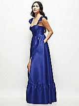 Side View Thumbnail - Cobalt Blue Satin Corset Maxi Dress with Ruffle Straps & Skirt