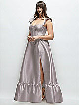 Alt View 2 Thumbnail - Cashmere Gray Satin Corset Maxi Dress with Ruffle Straps & Skirt