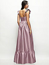 Rear View Thumbnail - Dusty Rose Satin Corset Maxi Dress with Ruffle Straps & Skirt