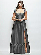 Alt View 1 Thumbnail - Gunmetal Satin Corset Maxi Dress with Ruffle Straps & Skirt