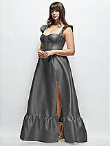 Alt View 2 Thumbnail - Gunmetal Satin Corset Maxi Dress with Ruffle Straps & Skirt