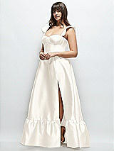 Alt View 2 Thumbnail - Ivory Satin Corset Maxi Dress with Ruffle Straps & Skirt