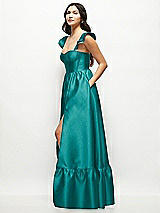 Side View Thumbnail - Jade Satin Corset Maxi Dress with Ruffle Straps & Skirt