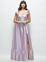 Alt View 1 Thumbnail - Lilac Haze Satin Corset Maxi Dress with Ruffle Straps & Skirt