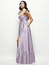 Side View Thumbnail - Lilac Haze Satin Corset Maxi Dress with Ruffle Straps & Skirt