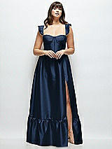 Alt View 1 Thumbnail - Midnight Navy Satin Corset Maxi Dress with Ruffle Straps & Skirt