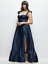 Alt View 2 Thumbnail - Midnight Navy Satin Corset Maxi Dress with Ruffle Straps & Skirt