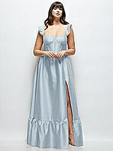 Alt View 1 Thumbnail - Mist Satin Corset Maxi Dress with Ruffle Straps & Skirt