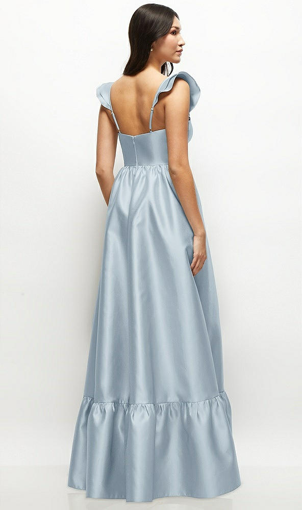 Back View - Mist Satin Corset Maxi Dress with Ruffle Straps & Skirt