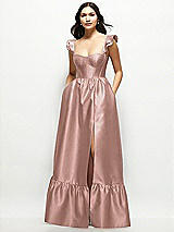 Front View Thumbnail - Neu Nude Satin Corset Maxi Dress with Ruffle Straps & Skirt