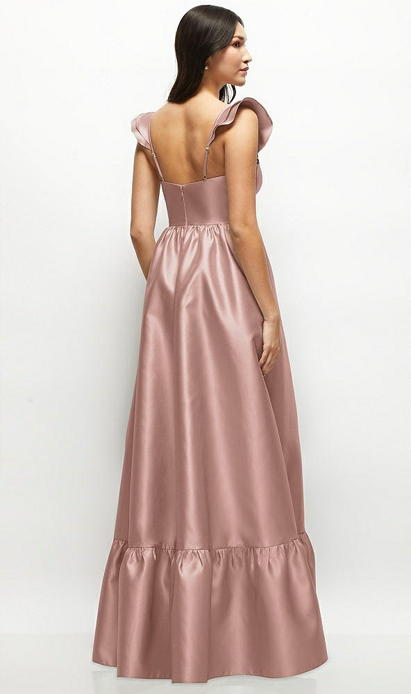 Back View - Neu Nude Satin Corset Maxi Dress with Ruffle Straps & Skirt