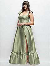 Alt View 2 Thumbnail - Sage Satin Corset Maxi Dress with Ruffle Straps & Skirt