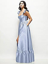 Side View Thumbnail - Sky Blue Satin Corset Maxi Dress with Ruffle Straps & Skirt