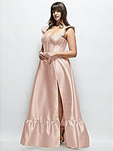 Alt View 2 Thumbnail - Toasted Sugar Satin Corset Maxi Dress with Ruffle Straps & Skirt