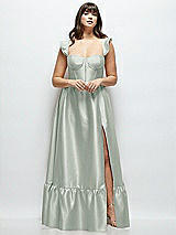 Alt View 1 Thumbnail - Willow Green Satin Corset Maxi Dress with Ruffle Straps & Skirt