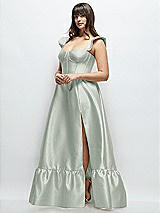 Alt View 2 Thumbnail - Willow Green Satin Corset Maxi Dress with Ruffle Straps & Skirt