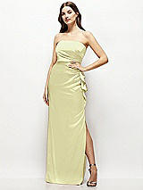 Alt View 1 Thumbnail - Butter Yellow Strapless Draped Skirt Satin Maxi Dress with Cascade Ruffle