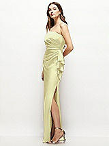 Alt View 2 Thumbnail - Butter Yellow Strapless Draped Skirt Satin Maxi Dress with Cascade Ruffle