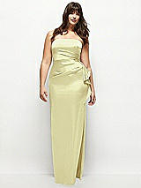 Front View Thumbnail - Butter Yellow Strapless Draped Skirt Satin Maxi Dress with Cascade Ruffle