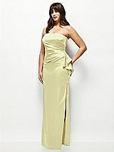 Side View Thumbnail - Butter Yellow Strapless Draped Skirt Satin Maxi Dress with Cascade Ruffle