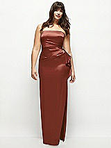 Front View Thumbnail - Auburn Moon Strapless Draped Skirt Satin Maxi Dress with Cascade Ruffle