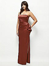 Side View Thumbnail - Auburn Moon Strapless Draped Skirt Satin Maxi Dress with Cascade Ruffle