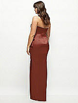 Rear View Thumbnail - Auburn Moon Strapless Draped Skirt Satin Maxi Dress with Cascade Ruffle