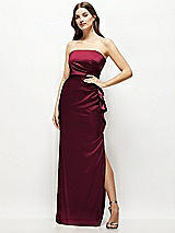 Alt View 1 Thumbnail - Cabernet Strapless Draped Skirt Satin Maxi Dress with Cascade Ruffle