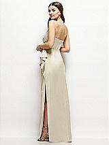 Alt View 3 Thumbnail - Champagne Strapless Draped Skirt Satin Maxi Dress with Cascade Ruffle