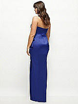 Rear View Thumbnail - Cobalt Blue Strapless Draped Skirt Satin Maxi Dress with Cascade Ruffle