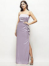 Alt View 1 Thumbnail - Lilac Haze Strapless Draped Skirt Satin Maxi Dress with Cascade Ruffle