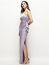 Alt View 2 Thumbnail - Lilac Haze Strapless Draped Skirt Satin Maxi Dress with Cascade Ruffle