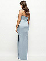 Rear View Thumbnail - Mist Strapless Draped Skirt Satin Maxi Dress with Cascade Ruffle