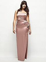 Front View Thumbnail - Neu Nude Strapless Draped Skirt Satin Maxi Dress with Cascade Ruffle