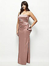 Side View Thumbnail - Neu Nude Strapless Draped Skirt Satin Maxi Dress with Cascade Ruffle