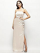 Alt View 1 Thumbnail - Oat Strapless Draped Skirt Satin Maxi Dress with Cascade Ruffle