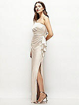 Alt View 2 Thumbnail - Oat Strapless Draped Skirt Satin Maxi Dress with Cascade Ruffle