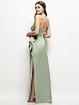 Alt View 3 Thumbnail - Sage Strapless Draped Skirt Satin Maxi Dress with Cascade Ruffle