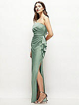 Alt View 2 Thumbnail - Seagrass Strapless Draped Skirt Satin Maxi Dress with Cascade Ruffle