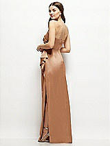 Alt View 3 Thumbnail - Toffee Strapless Draped Skirt Satin Maxi Dress with Cascade Ruffle