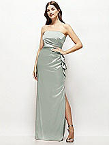 Alt View 1 Thumbnail - Willow Green Strapless Draped Skirt Satin Maxi Dress with Cascade Ruffle