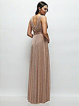 Rear View Thumbnail - Metallic Sienna Draped V-Neck Pleated Metallic Maxi Dress with Deep V-Back