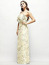 Alt View 3 Thumbnail - Butter Yellow Floral Strapless Floral Satin Column Maxi Dress with Oversized Bow