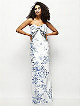 Alt View 1 Thumbnail - Cottage Rose Larkspur Strapless Floral Satin Column Maxi Dress with Oversized Bow