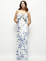 Alt View 2 Thumbnail - Cottage Rose Larkspur Strapless Floral Satin Column Maxi Dress with Oversized Bow