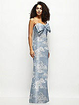 Side View Thumbnail - Porcelain Blue Seraphina Floral Strapless Floral Satin Column Maxi Dress with Oversized Bow