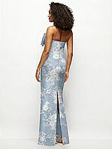 Rear View Thumbnail - Porcelain Blue Seraphina Floral Strapless Floral Satin Column Maxi Dress with Oversized Bow