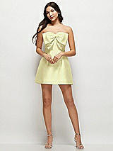 Front View Thumbnail - Butter Yellow Strapless Bell Skirt Satin Mini Dress with Oversized Bow